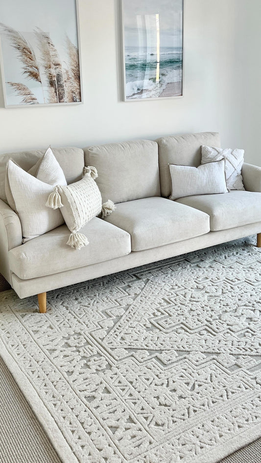 Arnav Ivory and Blue Hand Tufted Modern Rug