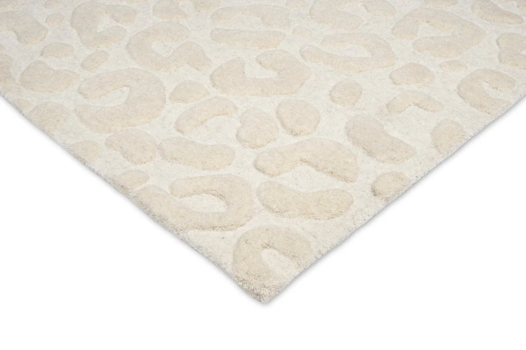 Aarohi Ivory Leopard Pattern Hand Tufted Hi-Low Wool Rug