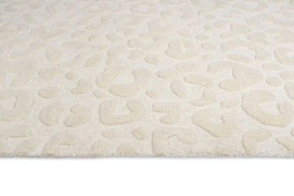 Aarohi Ivory Leopard Pattern Hand Tufted Hi-Low Wool Rug