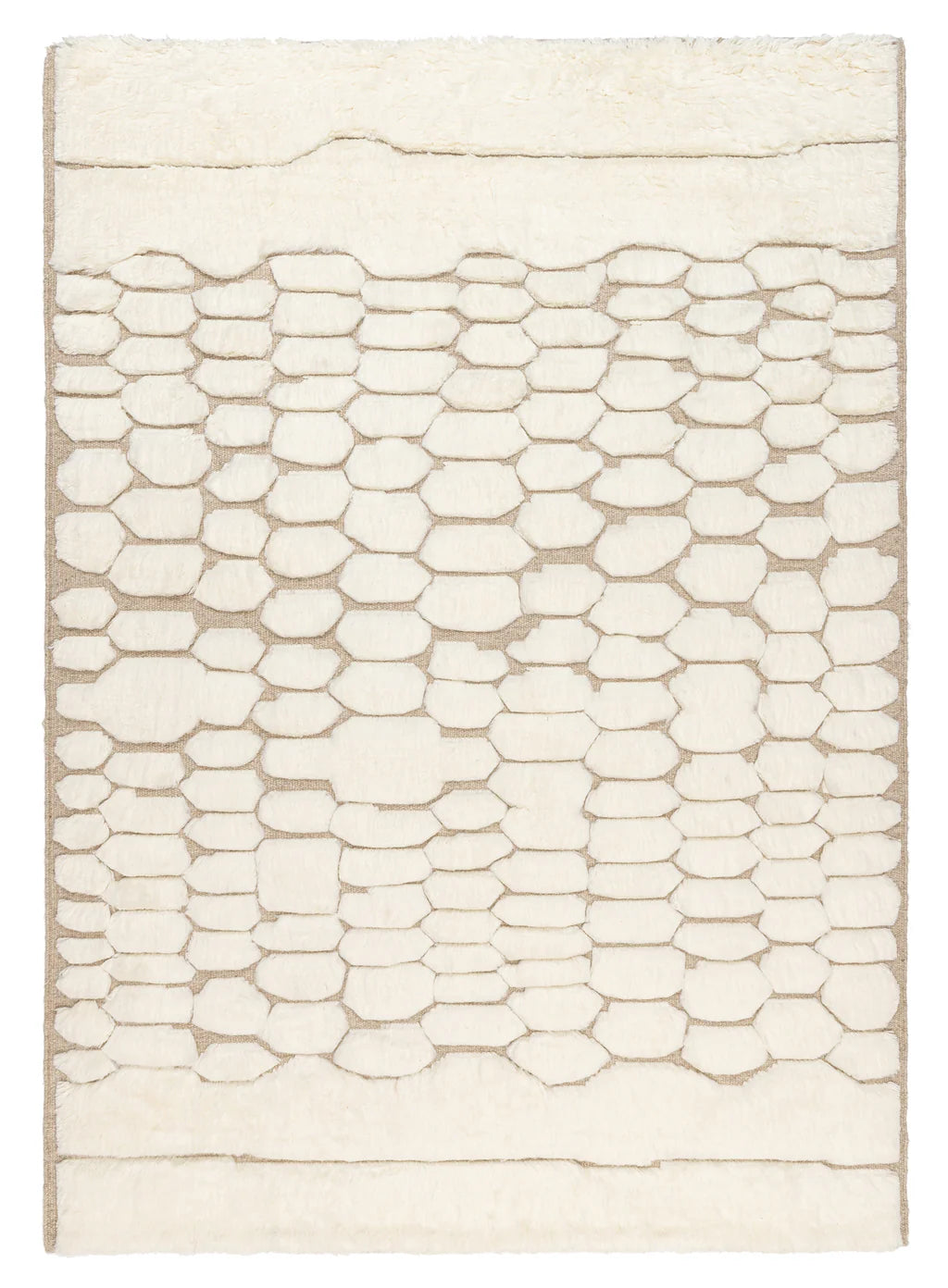 Kavya Ivory and Beige High Pile Hand Knotted Wool Rug