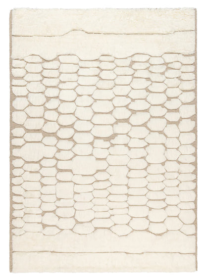 Kavya Ivory and Beige High Pile Hand Knotted Wool Rug