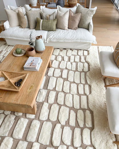 Kavya Ivory and Beige High Pile Hand Knotted Wool Rug