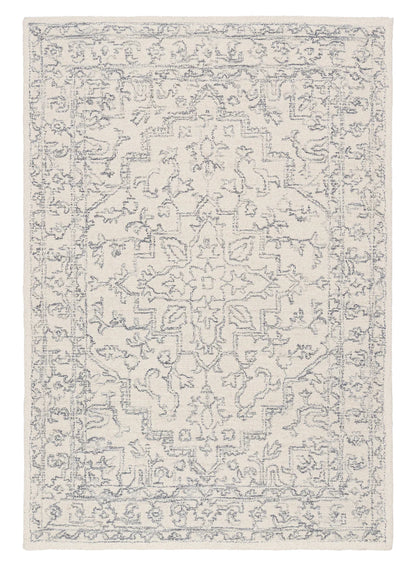 Diya Ivory and Blue Hand Tufted Wool Rug