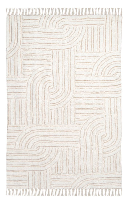 Serene Ivory and Beige Modern Pattern Machine Washable Rug