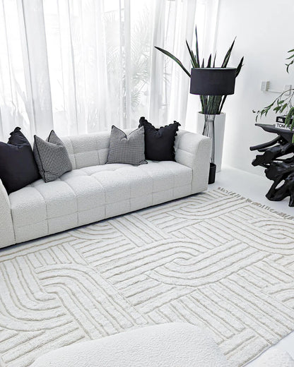 Serene Ivory and Beige Modern Pattern Machine Washable Rug