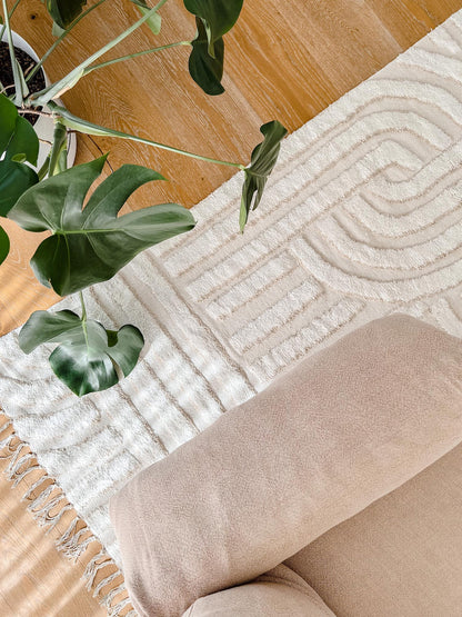 Serene Ivory and Beige Modern Pattern Machine Washable Rug