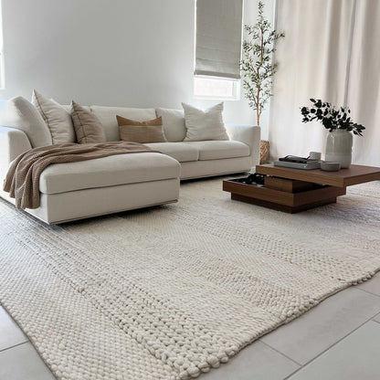 Selene Ivory and Cream Handwoven Wool Rug