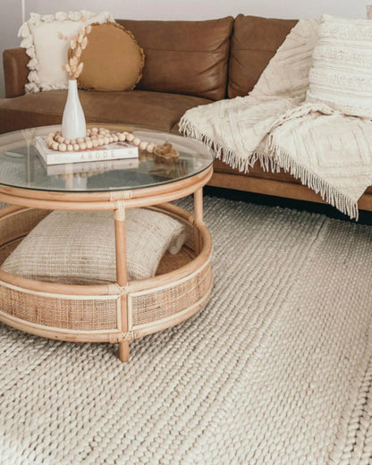 Selene Ivory and Cream Handwoven Wool Rug