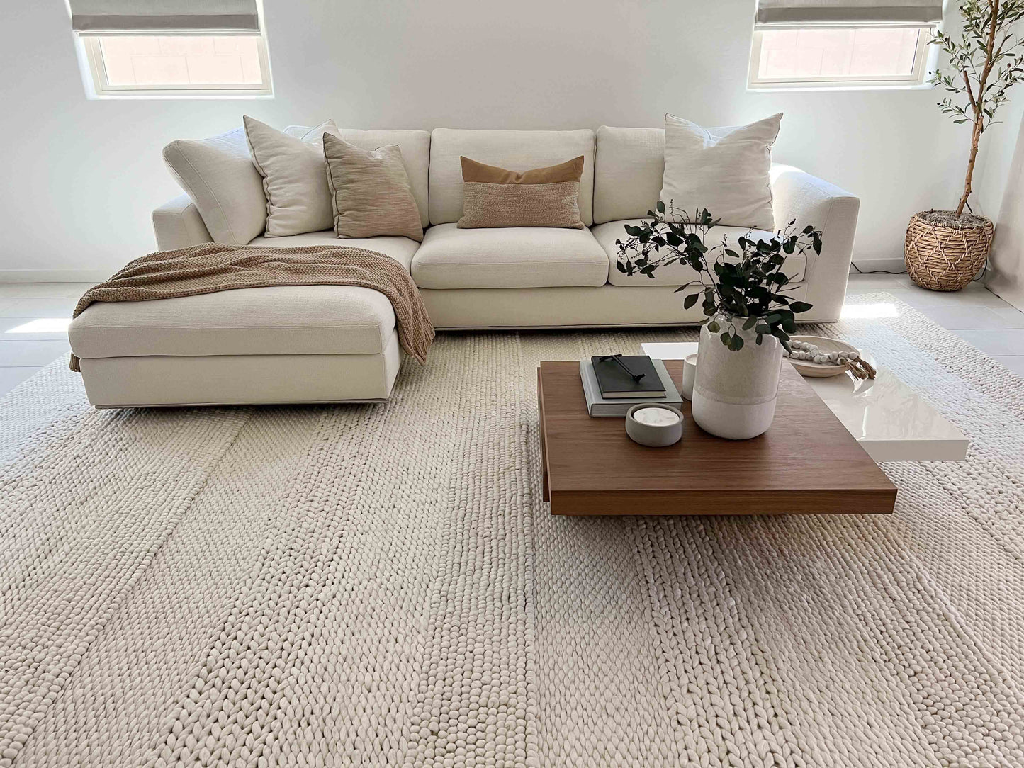 Selene Ivory and Cream Handwoven Wool Rug