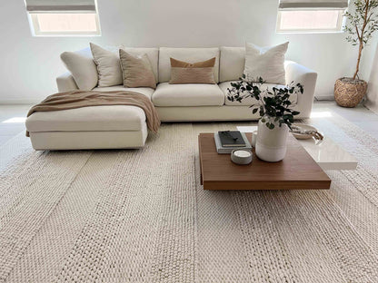 Selene Ivory and Cream Handwoven Wool Rug