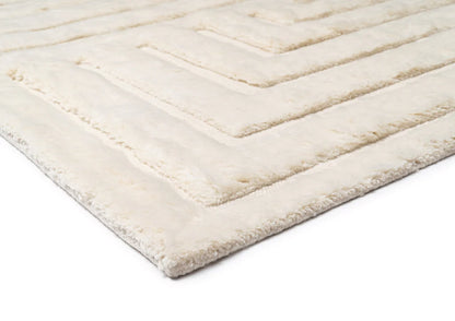 Aaravi Ivory and Beige High-Pile Modern Hand Knotted Wool Rug