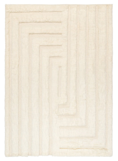 Thorne High pile Ivory & Beige Geometric Pattern Hand knotted Wool Rug