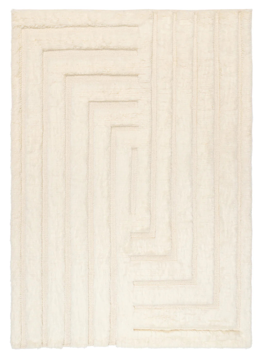 Aaravi Ivory and Beige High-Pile Modern Hand Knotted Wool Rug