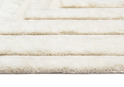 Aaravi Ivory and Beige High-Pile Modern Hand Knotted Wool Rug