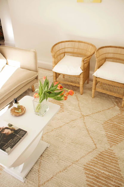 Deepali Ivory and Brown Hand Knotted Recycled Polyester Ultra Soft Rug