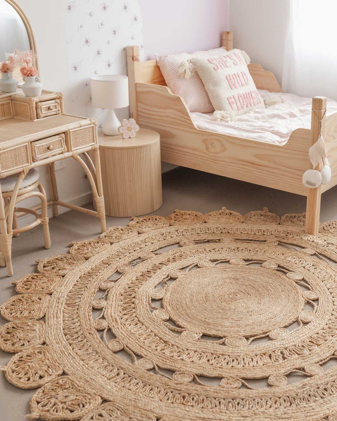 Sameera Handcrocheted Natural Round Jute Rug