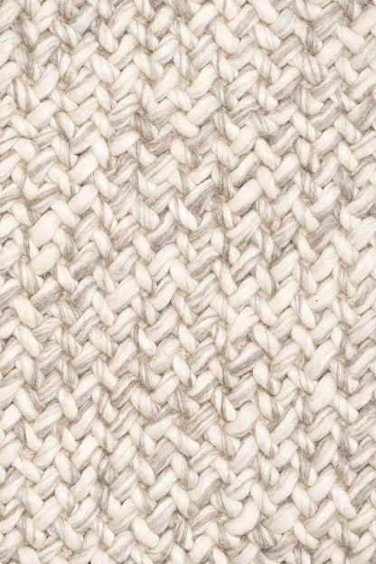 Mira Cream & Brown Handwoven Criss Cross Pattern Wool Rug