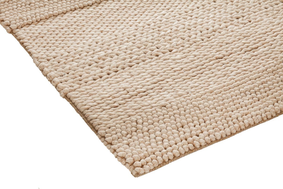 Cadenza Beige and Ivory Braided looped Handwoven Wool Rug