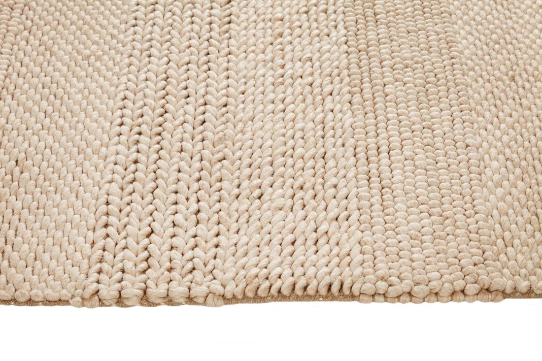 Cadenza Beige and Ivory Braided looped Handwoven Wool Rug