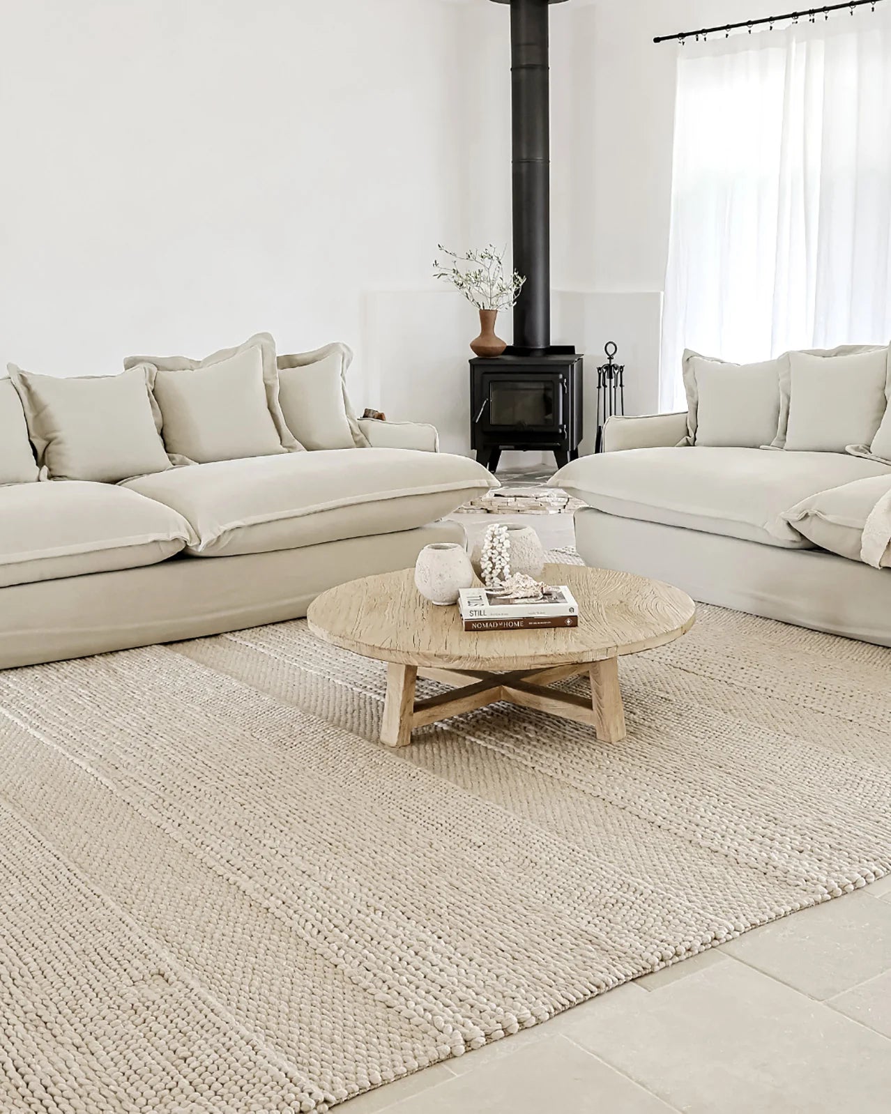 Cadenza Beige and Ivory Braided looped Handwoven Wool Rug