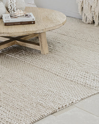 Cadenza Beige and Ivory Braided looped Handwoven Wool Rug