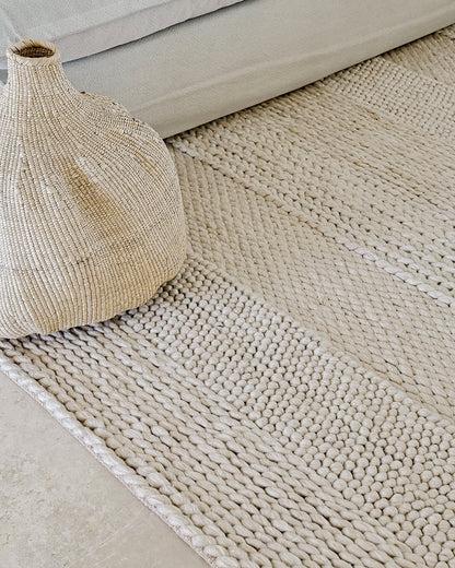 Cadenza Beige and Ivory Braided looped Handwoven Wool Rug