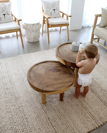 Cadenza Beige and Ivory Braided looped Handwoven Wool Rug