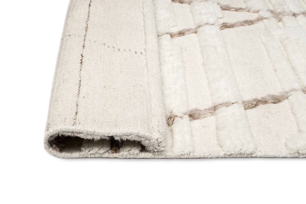 Nirvaan Ivory and Mustard Brown Hand Knotted Recycled Polyester Ultra Soft Low Pile Rug