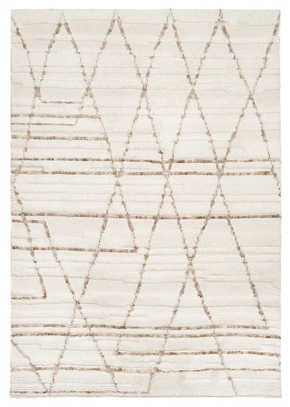 Nirvaan Ivory and Mustard Brown Hand Knotted Recycled Polyester Ultra Soft Low Pile Rug