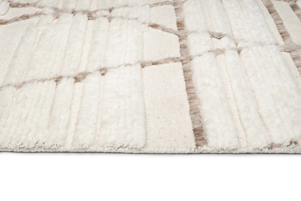 Nirvaan Ivory and Mustard Brown Hand Knotted Recycled Polyester Ultra Soft Low Pile Rug