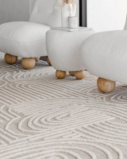 Aarini Ivory and Beige Modern Hand Tufted Wool Rug