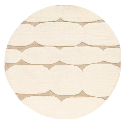 Cassia Handwoven Biege & Ivory High Pile Round Wool Rug