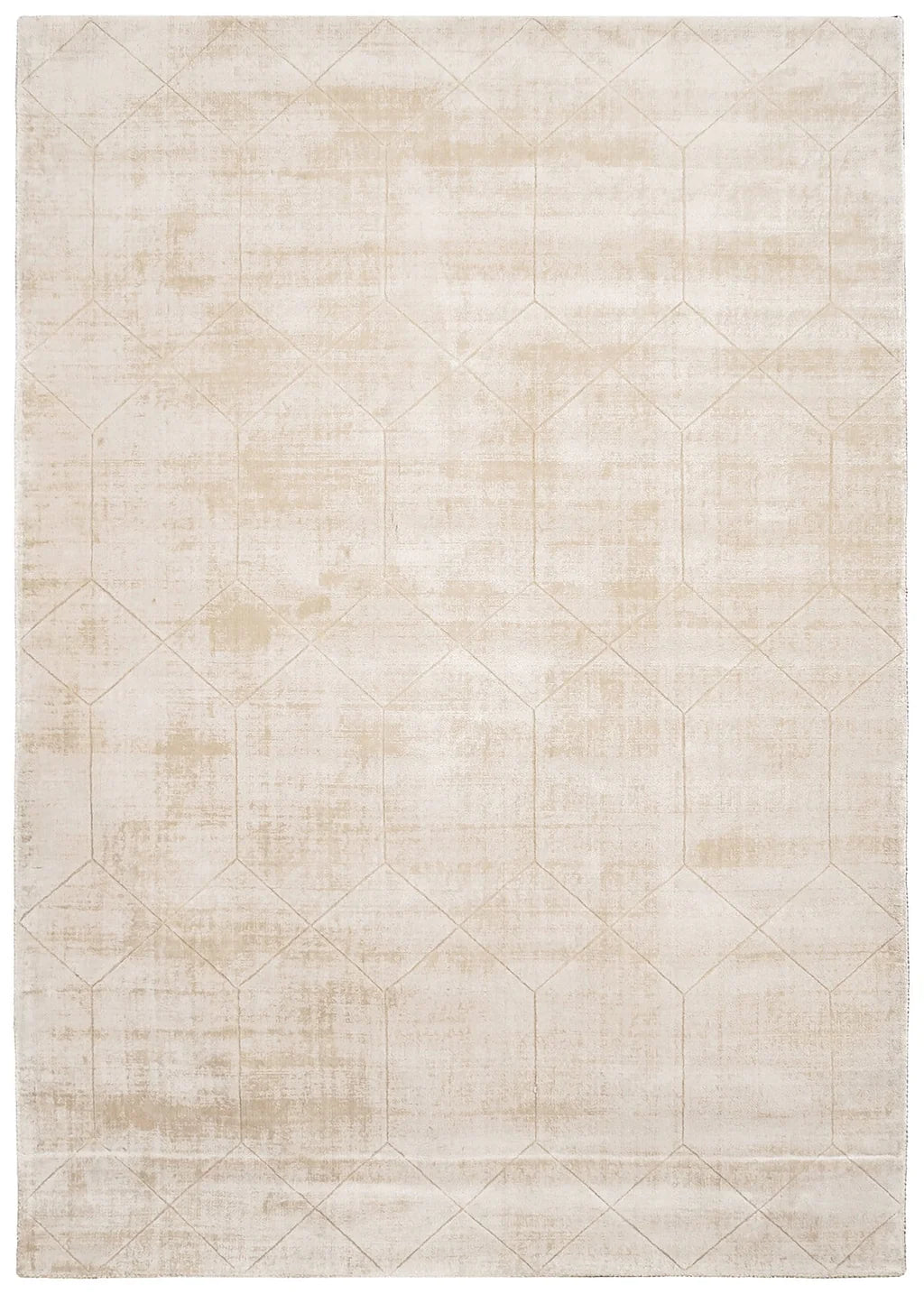 Emory Ivory Craved Geometric Pattern Ultrasoft Viscose Rug