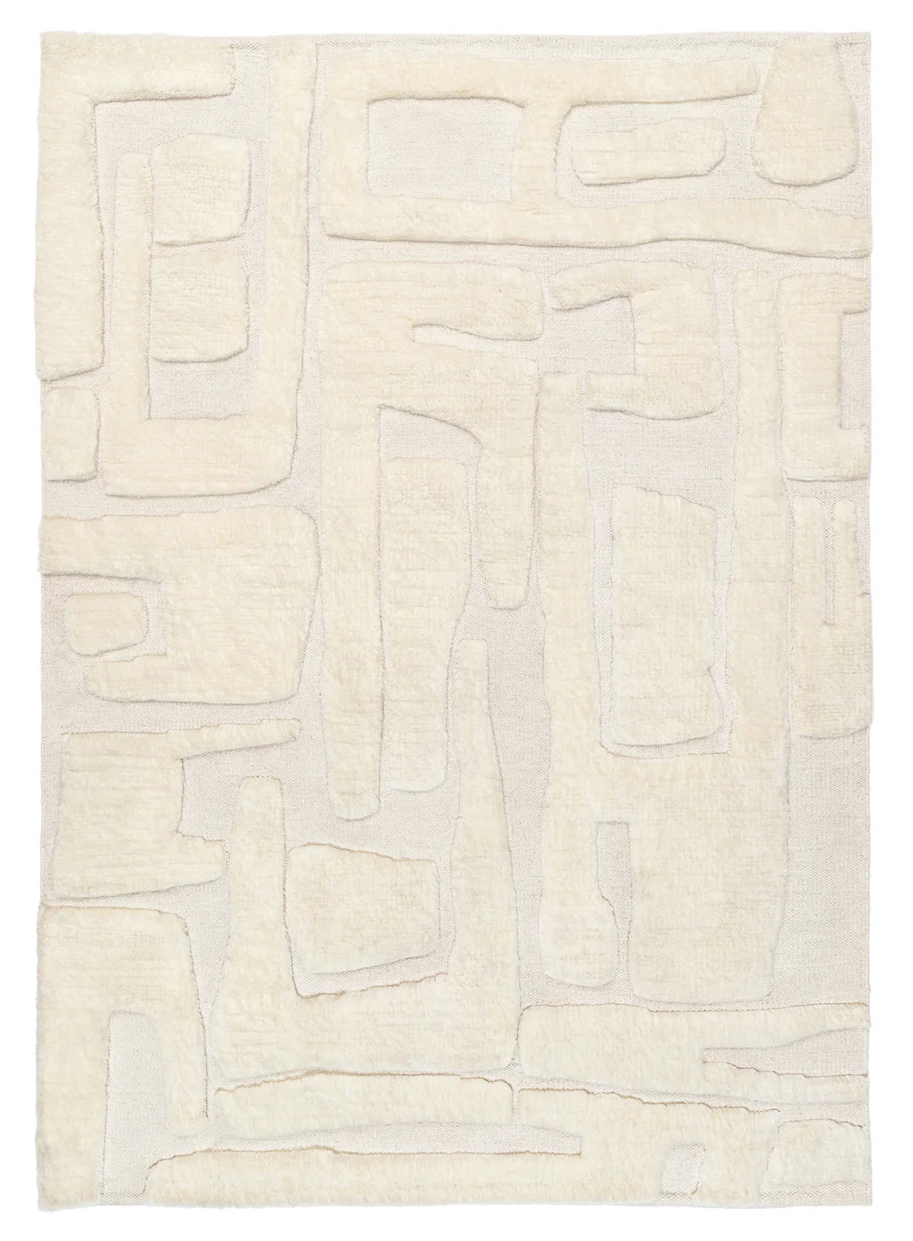 Ardana Ivory and Beige Hand Knotted High Pile Modern Wool Rug