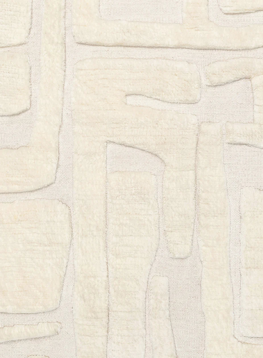 Ardana Ivory and Beige Hand Knotted High Pile Modern Wool Rug