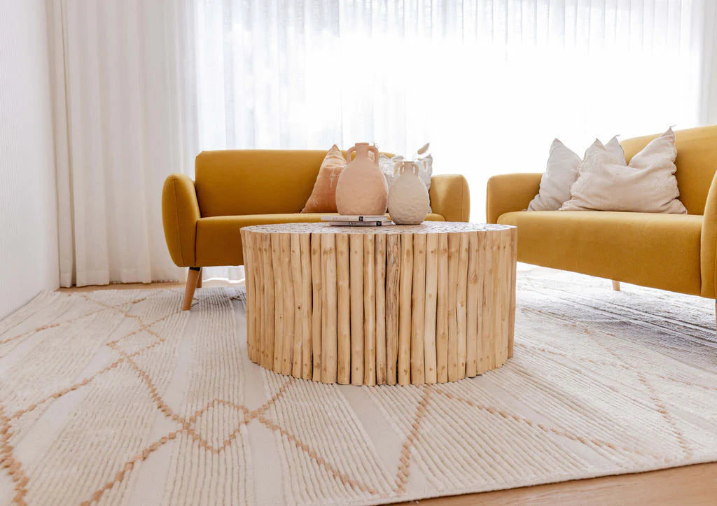 Ivora Handknotted Ivory and Mustard Brown Recycled Polyester Ultra Soft Rug