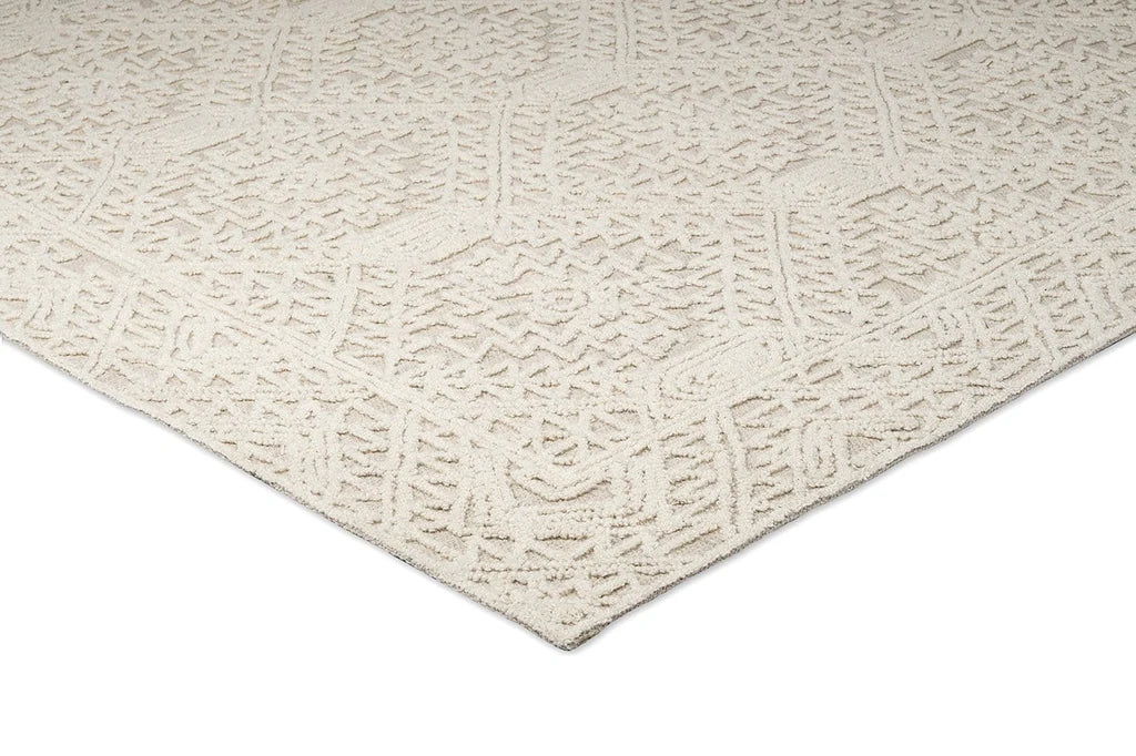 Eshana Ivory and Beige Modern Contemporary Handtufted Wool Rug