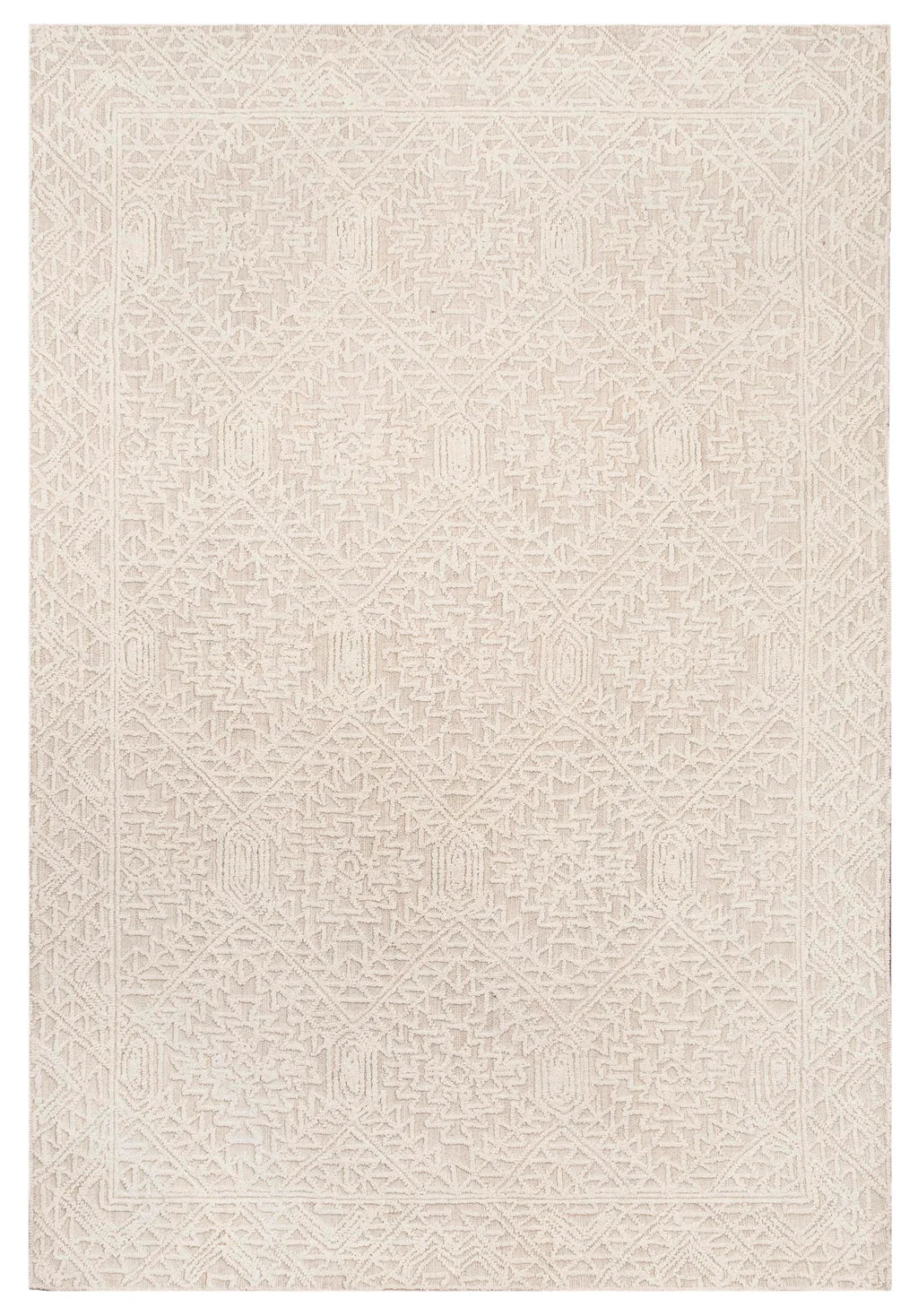 Eshana Ivory and Beige Modern Contemporary Handtufted Wool Rug