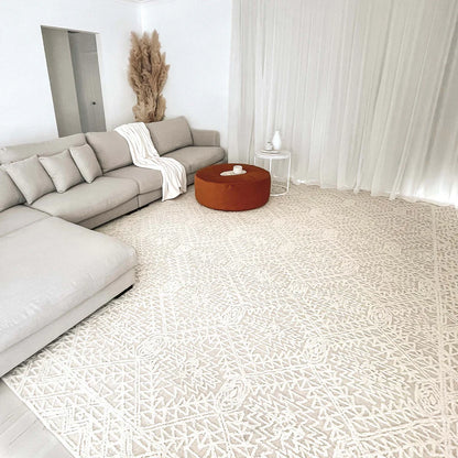 Eshana Ivory and Beige Modern Contemporary Handtufted Wool Rug