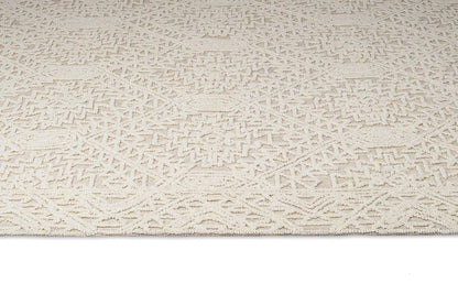 Eshana Ivory and Beige Modern Contemporary Handtufted Wool Rug