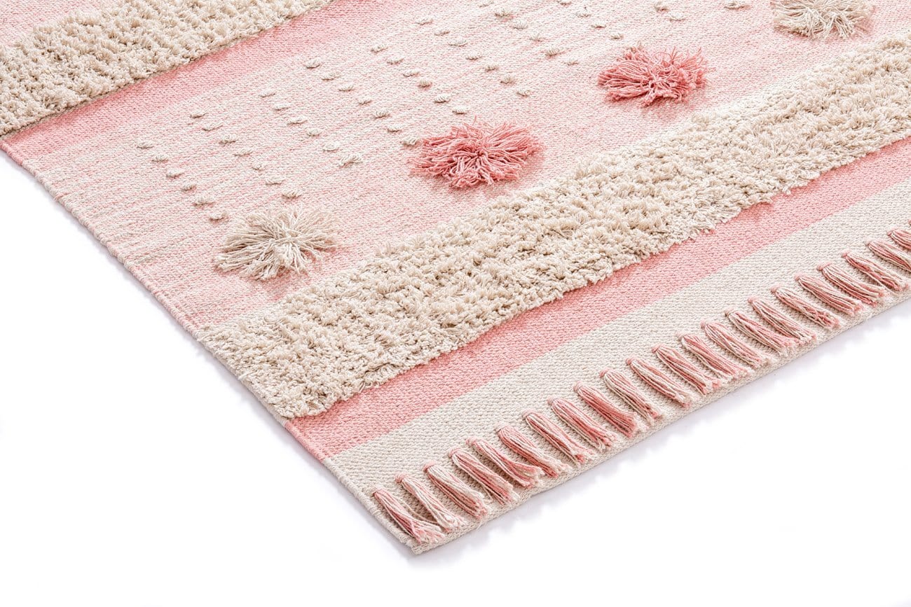 Veena Pink & Ivory Flatweave Cotton Handwoven Rug