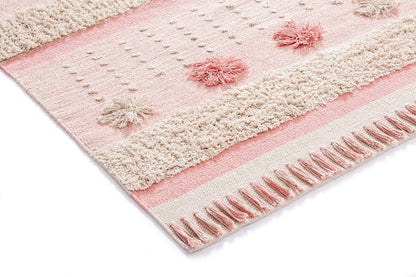 Veena Pink & Ivory Flatweave Cotton Handwoven Rug