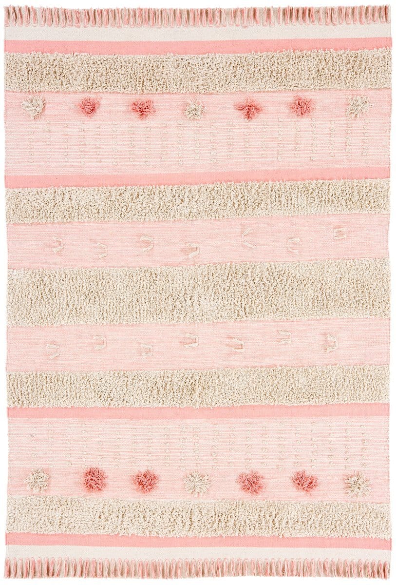 Veena Pink & Ivory Flatweave Cotton Handwoven Rug