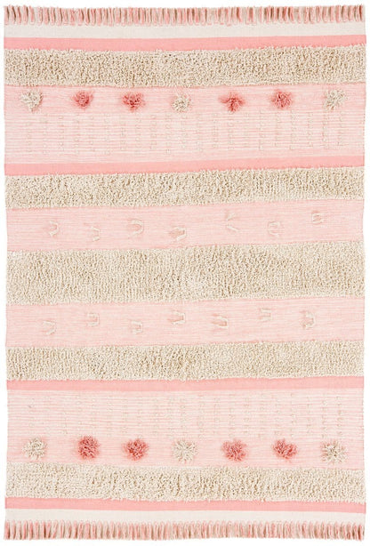 Veena Pink & Ivory Flatweave Cotton Handwoven Rug