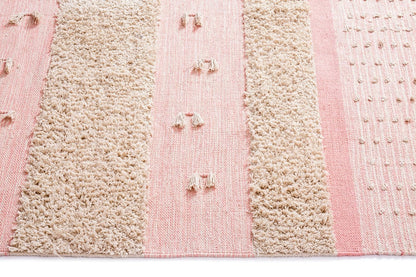 Veena Pink & Ivory Flatweave Cotton Handwoven Rug