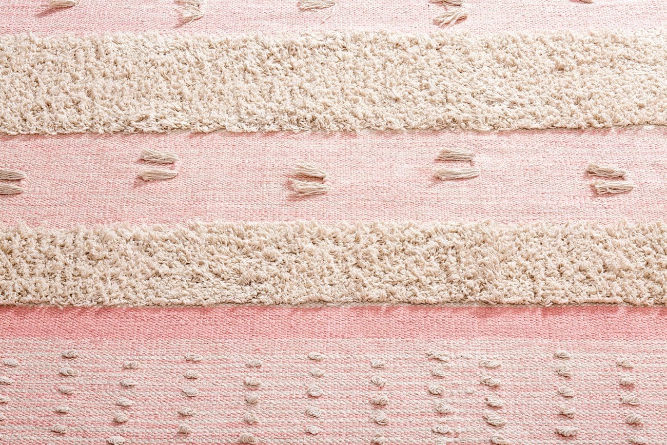 Veena Pink & Ivory Flatweave Cotton Handwoven Rug