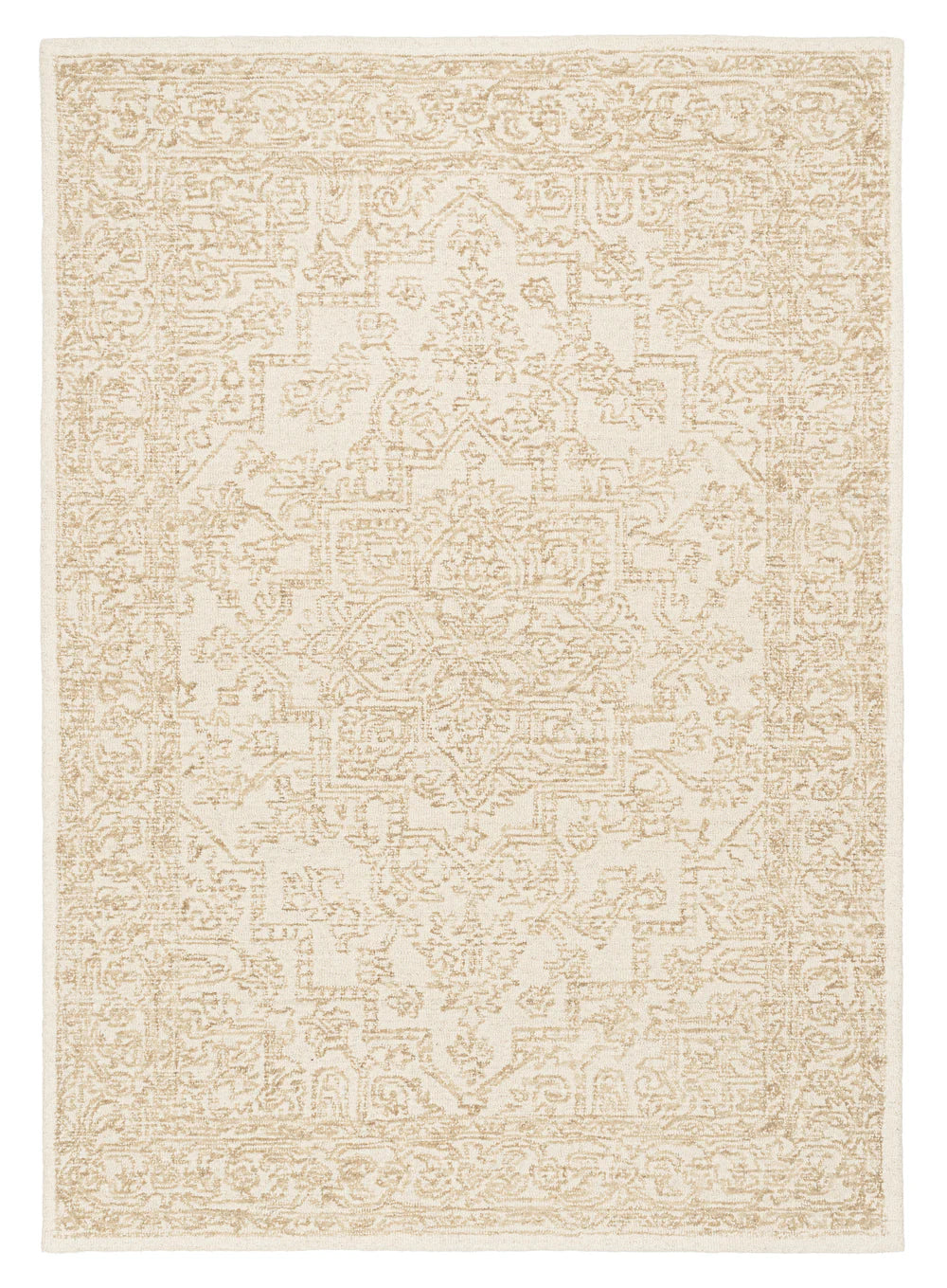 Samaira Ivory and Beige Handtufted Wool Rug